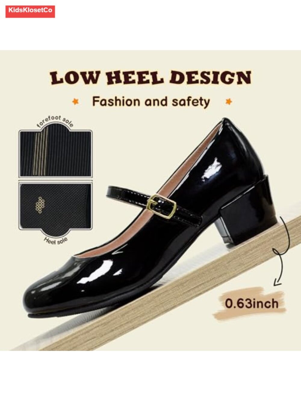 Kids Girls Mary Jane Dress Shoes Low Heel Flats Hook Loop Closure Non-Slip - Picture 4 of 6